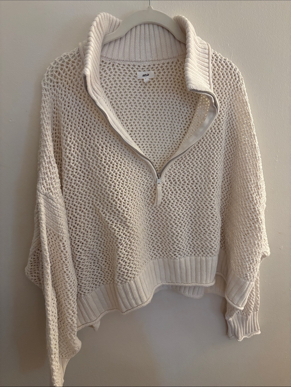 aerie Crochet Quarter Zip Sweater